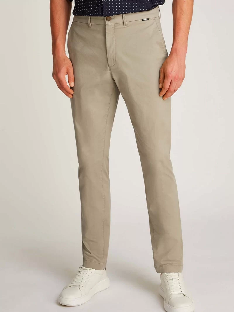 Calvin Klein Erkek  İnce Streç Twill Haki Chino Pantolon
