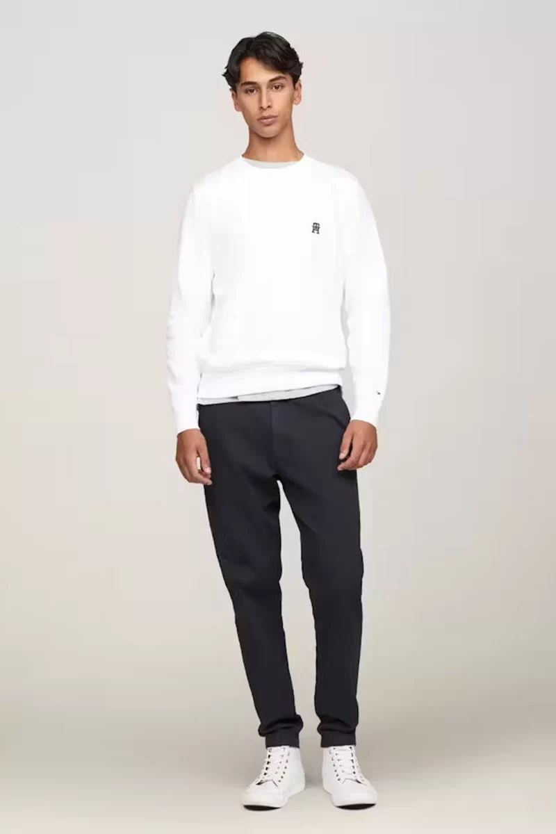 Tommy Hilfiger Erkek Monogram Logolu Beyaz Kazak