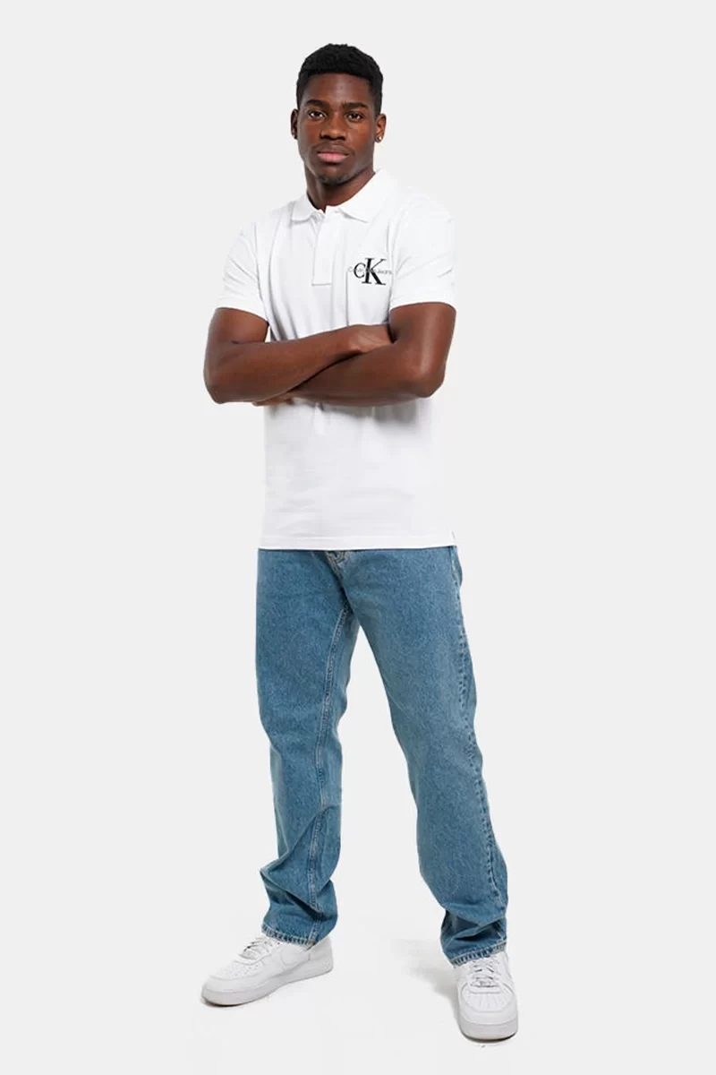 Calvin Klein Erkek Monogram Polo Yaka Beyaz T-shirt