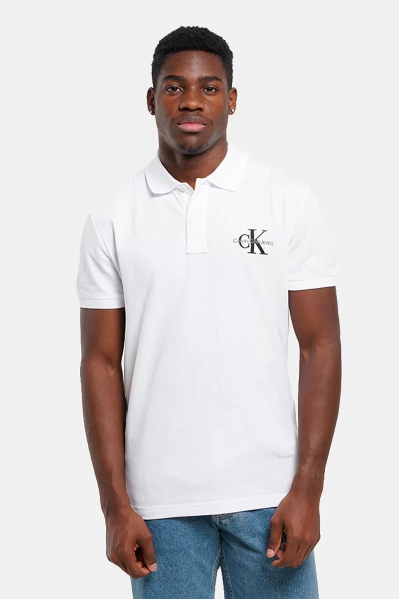 Calvin Klein Erkek Monogram Polo Yaka Beyaz T-shirt