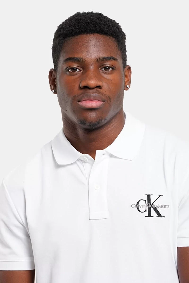 Calvin Klein Erkek Monogram Polo Yaka Beyaz T-shirt
