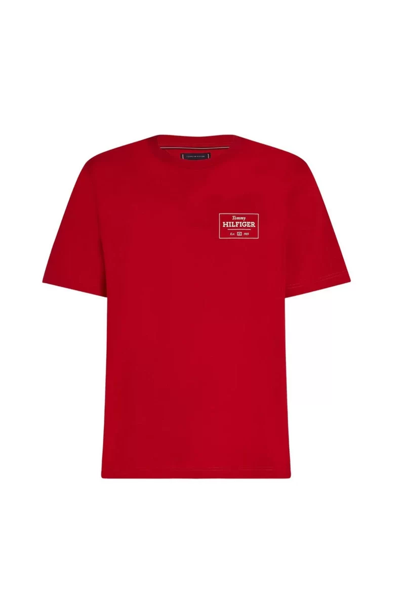 Tommy Hilfiger Erkek  Logolu Kırmızı T-Shirt