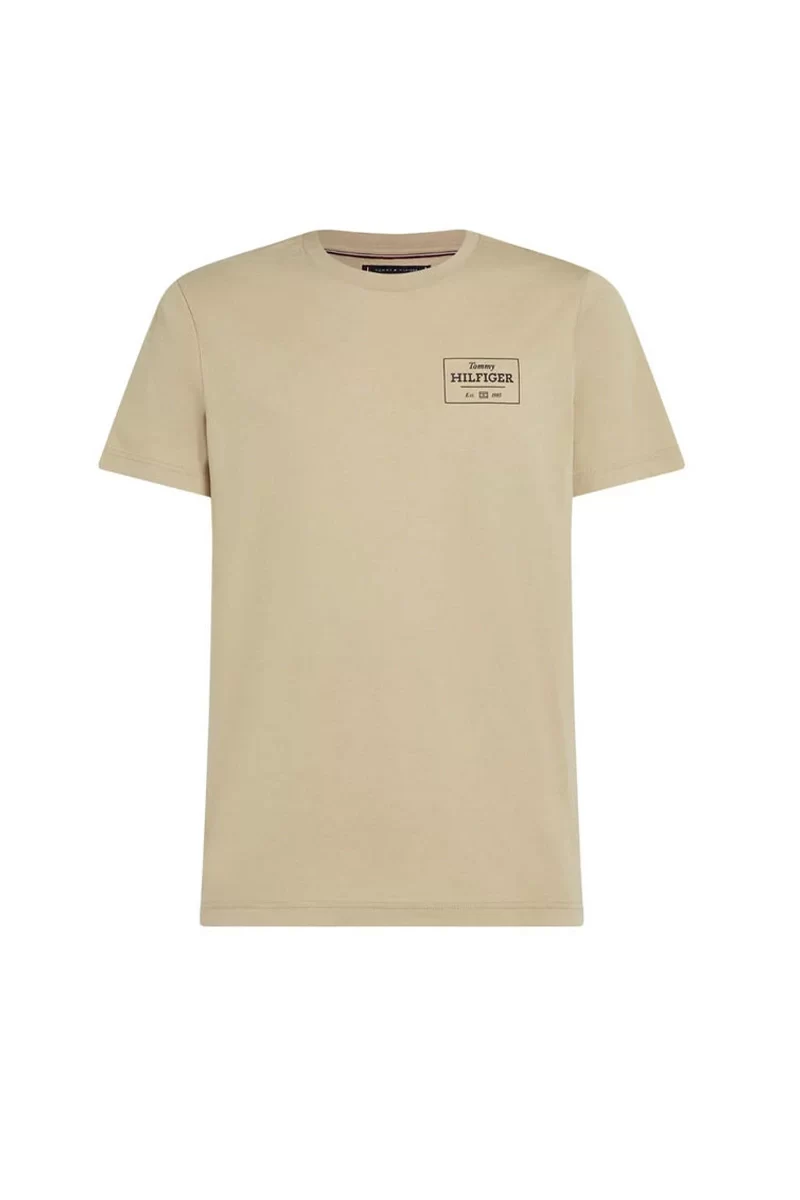 Tommy Hilfiger Erkek Logo Baskılı Bej T-Shirt