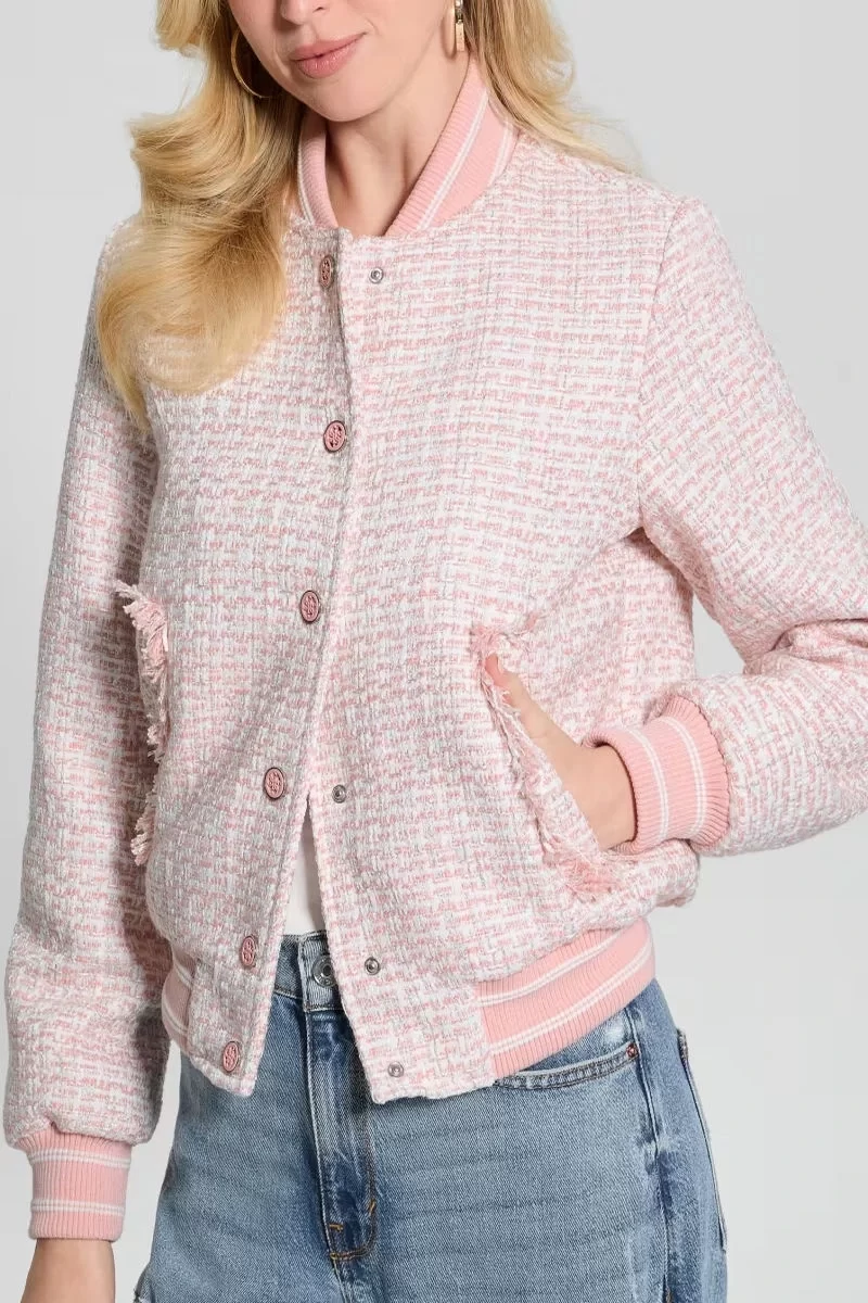 Guess New Glorıa Tweed Bomber Kadın Pembe Ceket W5RL10WGVH2-F64L