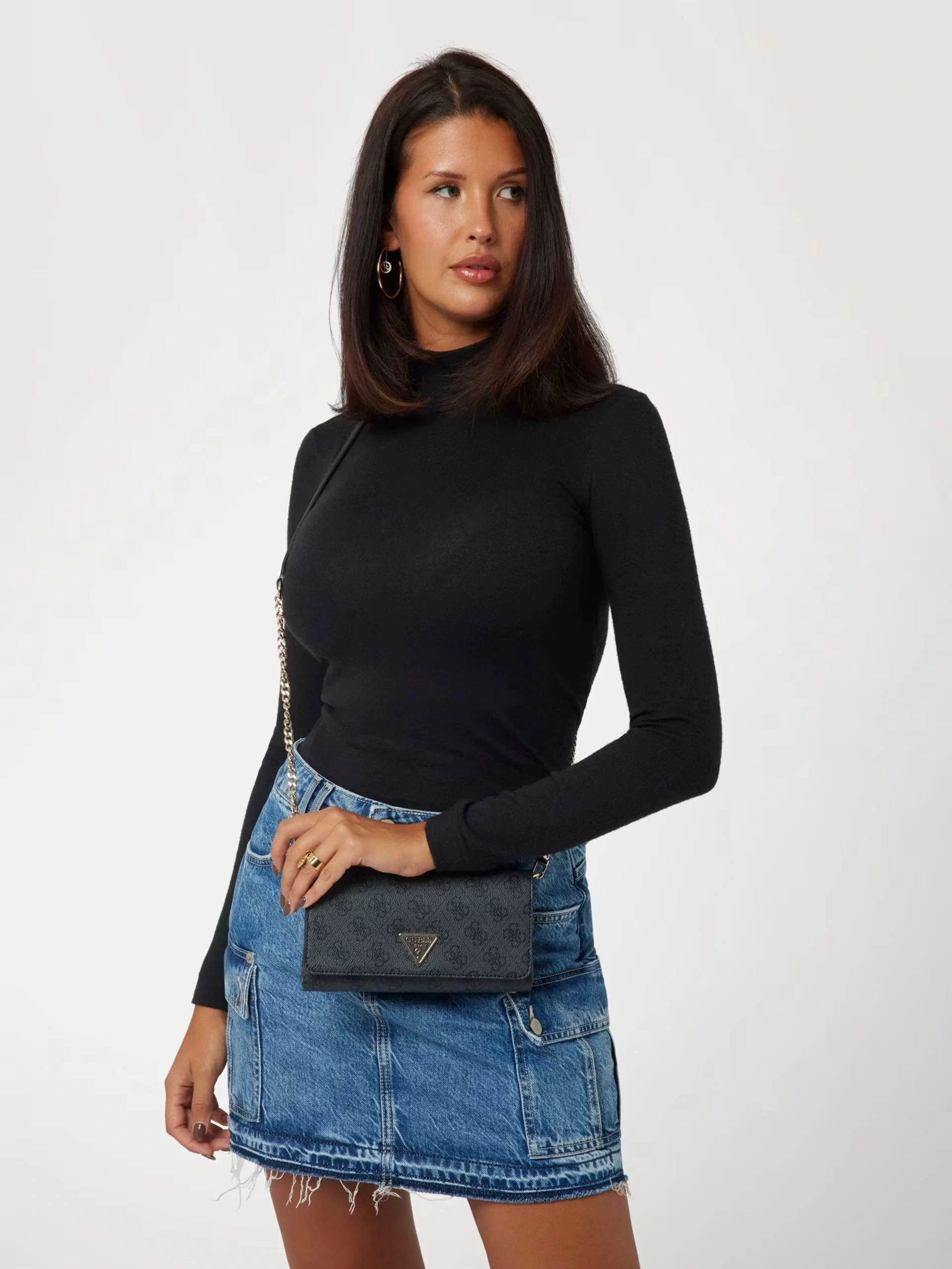 Guess Noelle Xbody Flap Organızer Kadın Antrasit Mini Çanta HWBG7879750-CLO
