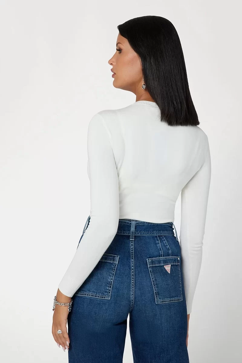 Guess Olıve Logo Rn Ls Swtr Kadın Beyaz Kazak W4BR04Z2NQ2-G012