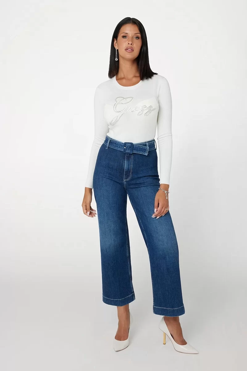 Guess Olıve Logo Rn Ls Swtr Kadın Beyaz Kazak W4BR04Z2NQ2-G012