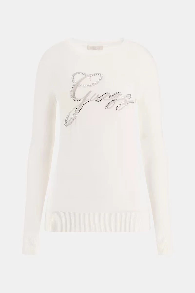 Guess Olıve Logo Rn Ls Swtr Kadın Beyaz Kazak W4BR04Z2NQ2-G012