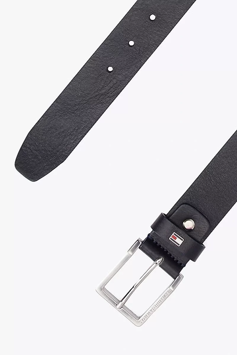 Tommy Hilfiger Erkek Siyah Ayarlanabilir Tokalı Deri Kemer