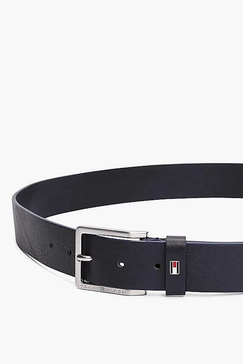 Tommy Hilfiger Erkek Siyah Ayarlanabilir Tokalı Deri Kemer
