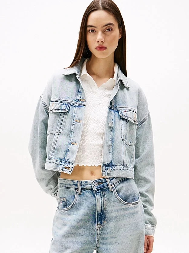 Tommy Jeans Kadın Açık Mavi Oversize Crop Denim Ceket