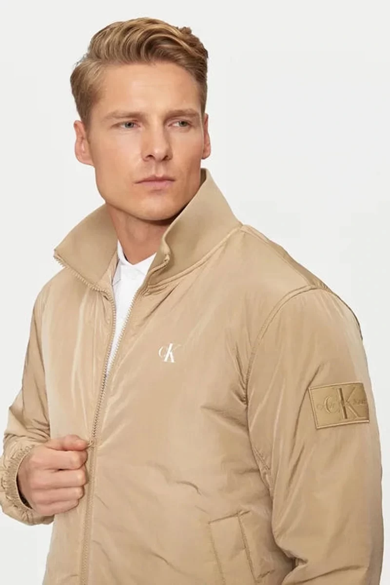 Calvin Klein Erkek Fermuarlı Bej Bomber Ceket