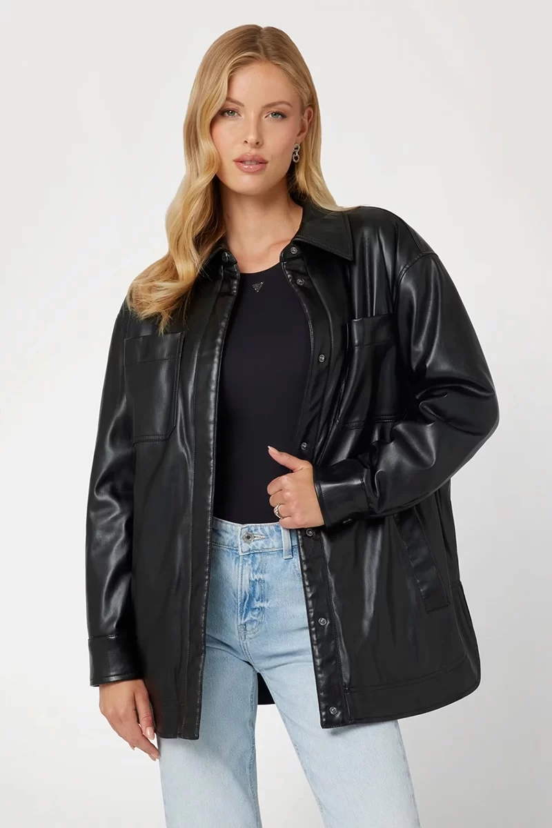 Guess Pu Mareva Shacket Kadın Siyah Ceket W4YL22WF8Q0-JBLK