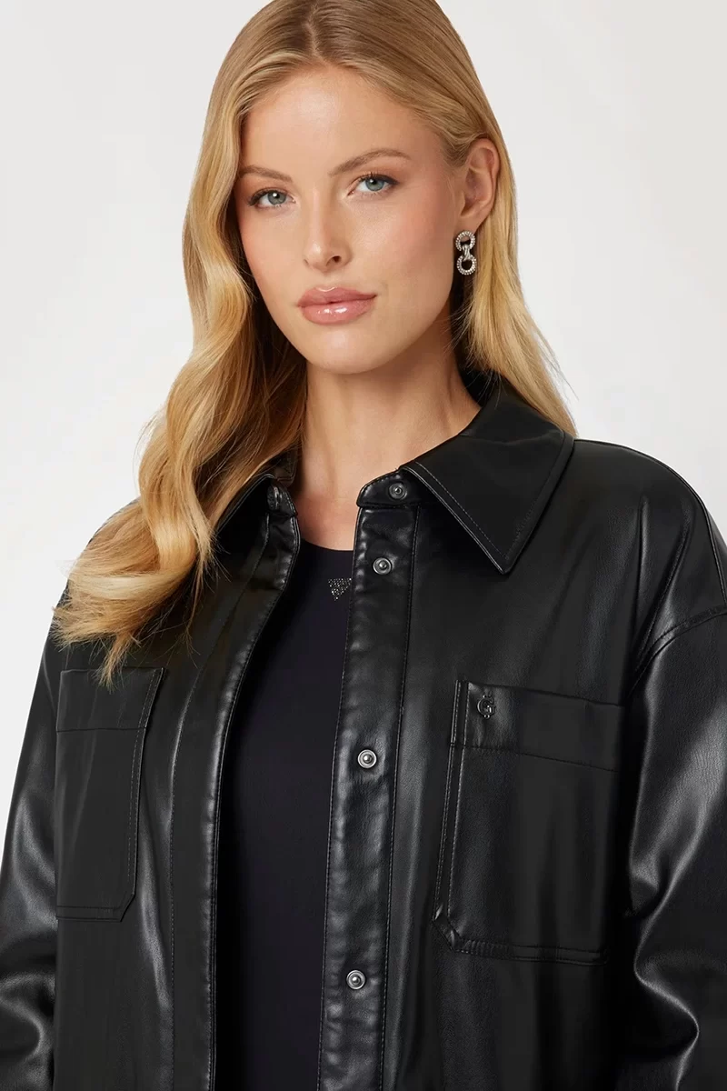 Guess Pu Mareva Shacket Kadın Siyah Ceket W4YL22WF8Q0-JBLK