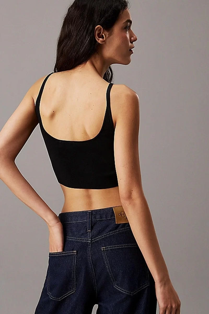 Calvin Klein Kadın Esnek Örgü V Yaka Askılı Siyah Atlet