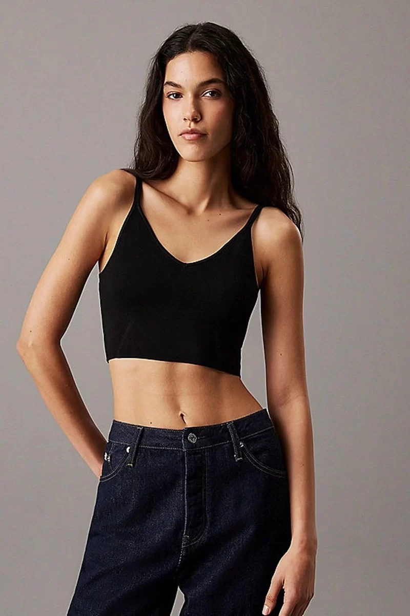 Calvin Klein Kadın Esnek Örgü V Yaka Askılı Siyah Atlet