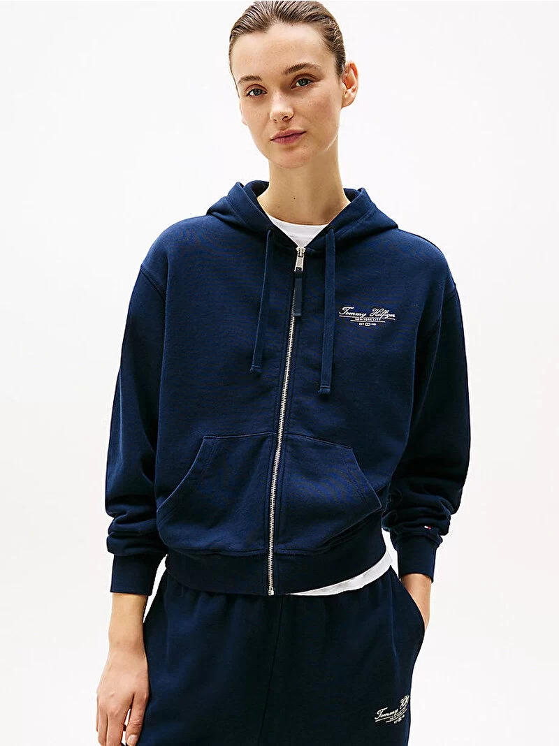 Tommy Hilfiger Kadın Logolu Fermuarlı Sweatshirt