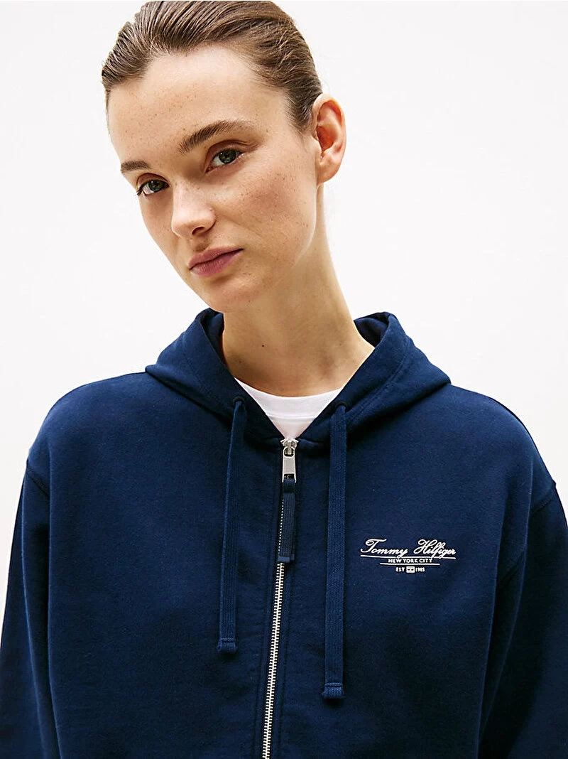 Tommy Hilfiger Kadın Logolu Fermuarlı Sweatshirt
