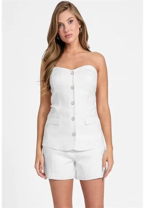 Guess Sl Isabeau Corset Top Kadın Beyaz Bluz W5GH0LWH5L2-G011