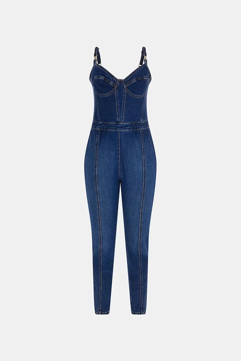 Guess Kadın Kalp Yaka Skinny Jean Mavi Tulum