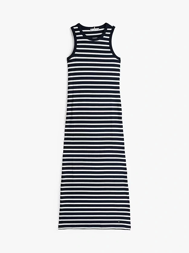 Tommy Hilfiger Kadın Lacivert Slim Fit Ribana Midi Elbise
