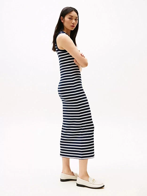 Tommy Hilfiger Kadın Lacivert Slim Fit Ribana Midi Elbise