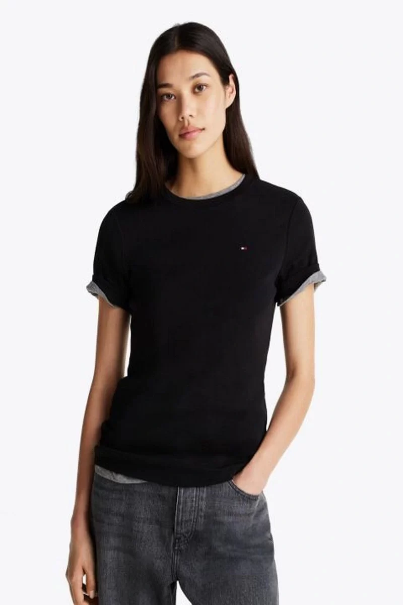 Tommy Hilfiger Kadın  Siyah Yuvarlak  Yaka  Slim T-Shirt