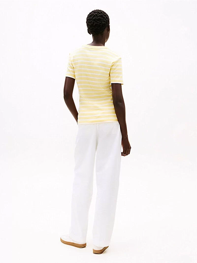 Tommy Hilfiger Kadın Sarı Slim Fit Kısa Kollu Tişört