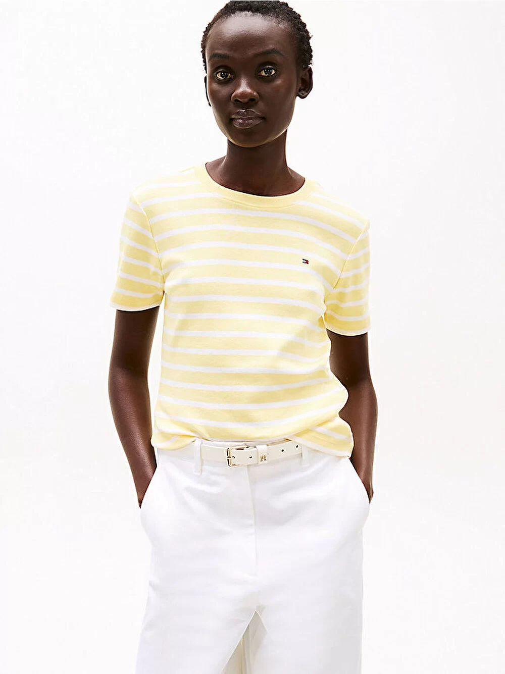 Tommy Hilfiger Kadın Sarı Slim Fit Kısa Kollu Tişört