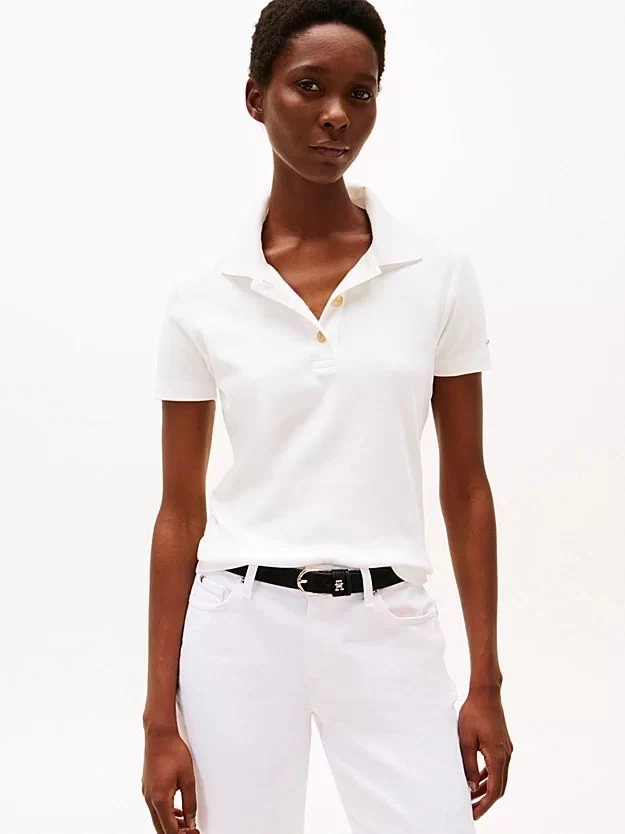Tommy Hilfiger Kadın Altın Düğmeli Slim Polo Tişört
