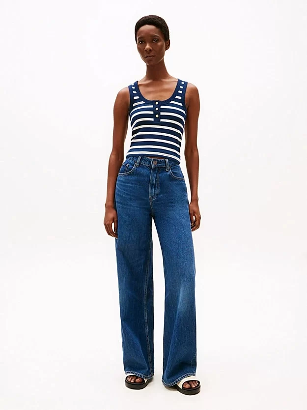Tommy Hilfiger Kadın Lacivert Slim Fit Düğmeli Askılı Atlet