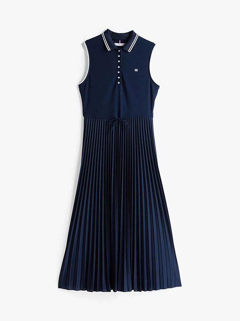 Tommy Hilfiger Kadın Lacivert Pileli Spor Polo Elbise