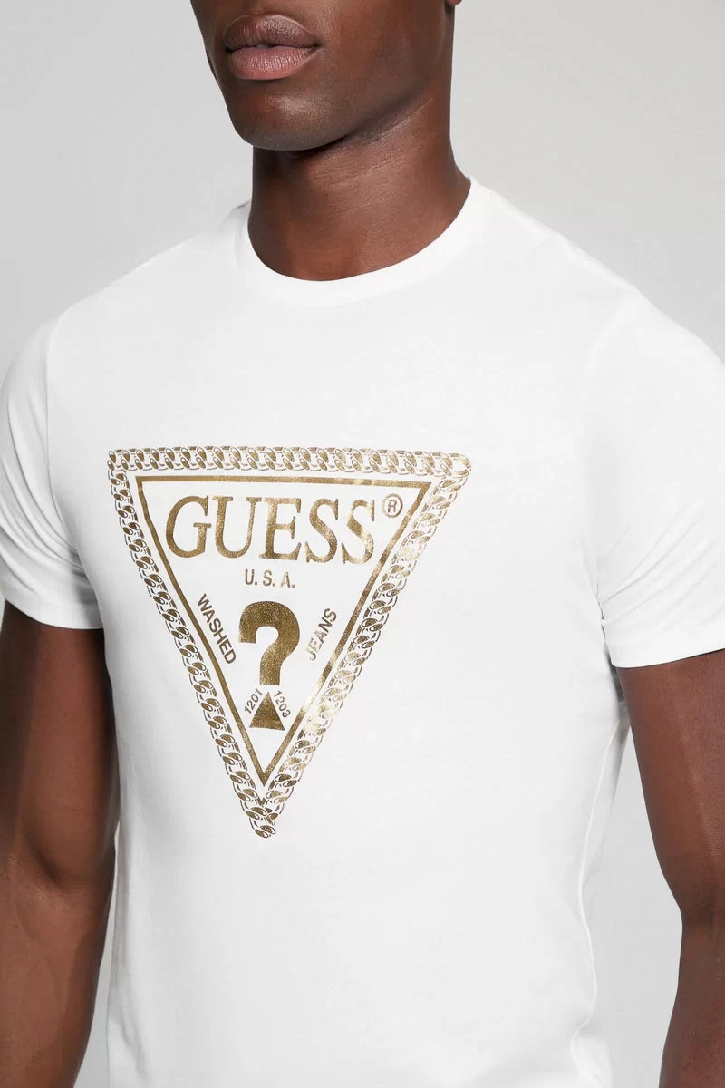 Guess Ss Bsc Chaın Trı Logo Tee Erkek Beyaz T-Shirt M5RI49K9RM1-G011