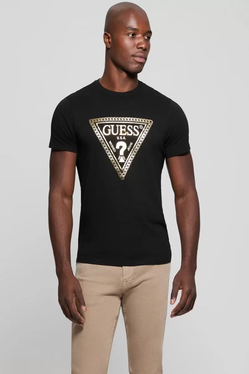 Guess Erkek Siyah Üçgen Logolu T-Shirt