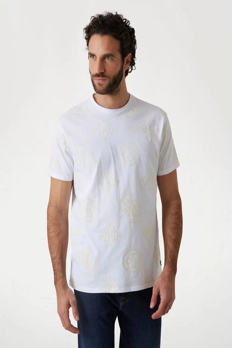 Guess Ss Bsc Guess Peony Prınt Tee Erkek Beyaz T-Shirt M5RI46KBW41-G011
