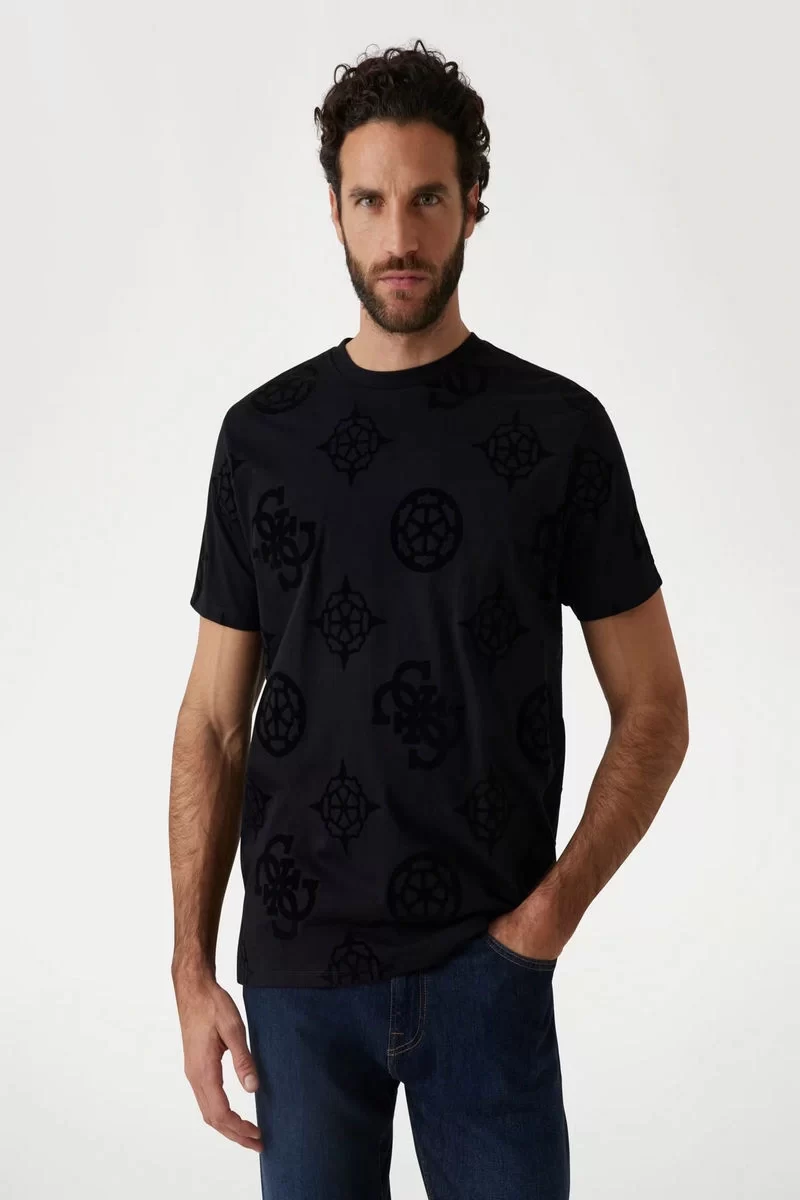 Guess Ss Bsc Guess Peony Prınt Tee Erkek Siyah T-Shirt M5RI46KBW41-JBLK