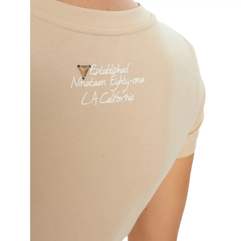 Guess Ss Cn Cheeta Logo Trıangle Tee Kadın Kahverengi T-Shirt W5RI22J1314-G1M5