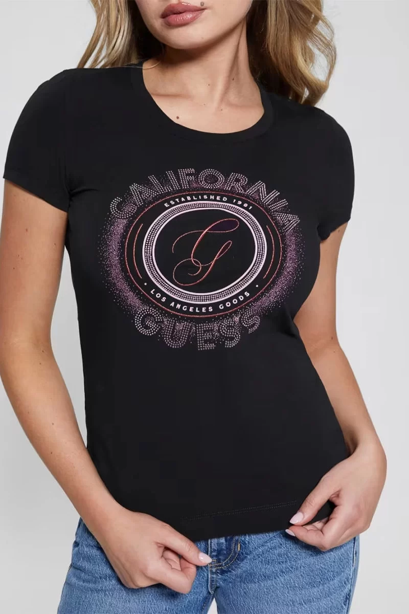 Guess Ss Cn G Logo Tee Kadın Siyah T-Shirt W4YI24J1314-JBLK