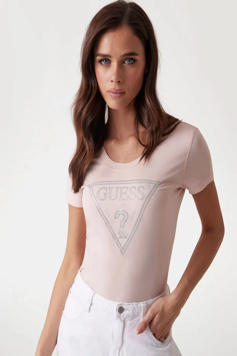 Guess Ss Cn Shıny Trıangle Tee Kadın Pembe T-Shirt W5RI11J1314-A61L