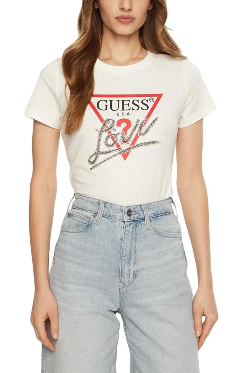 Guess Ss Cn Trıangle Love Tee Kadın Beyaz T-Shirt W5RI10I3Z14-G012