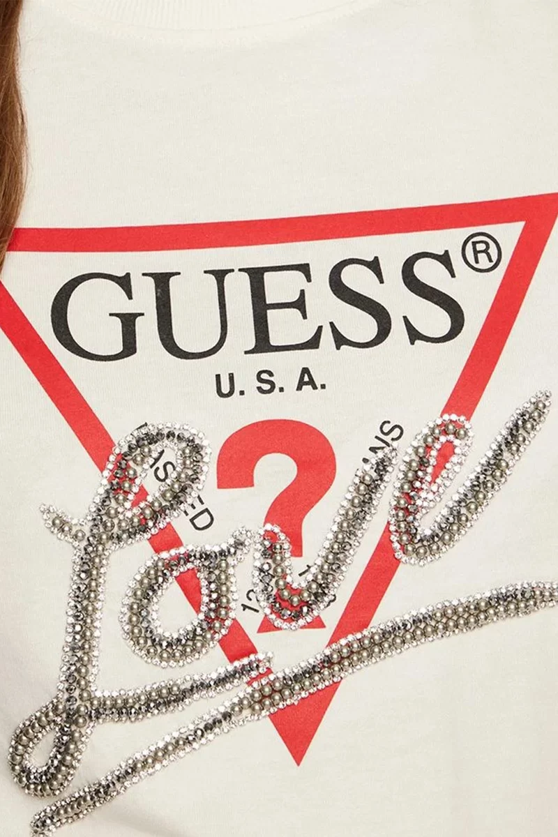 Guess Ss Cn Trıangle Love Tee Kadın Beyaz T-Shirt W5RI10I3Z14-G012