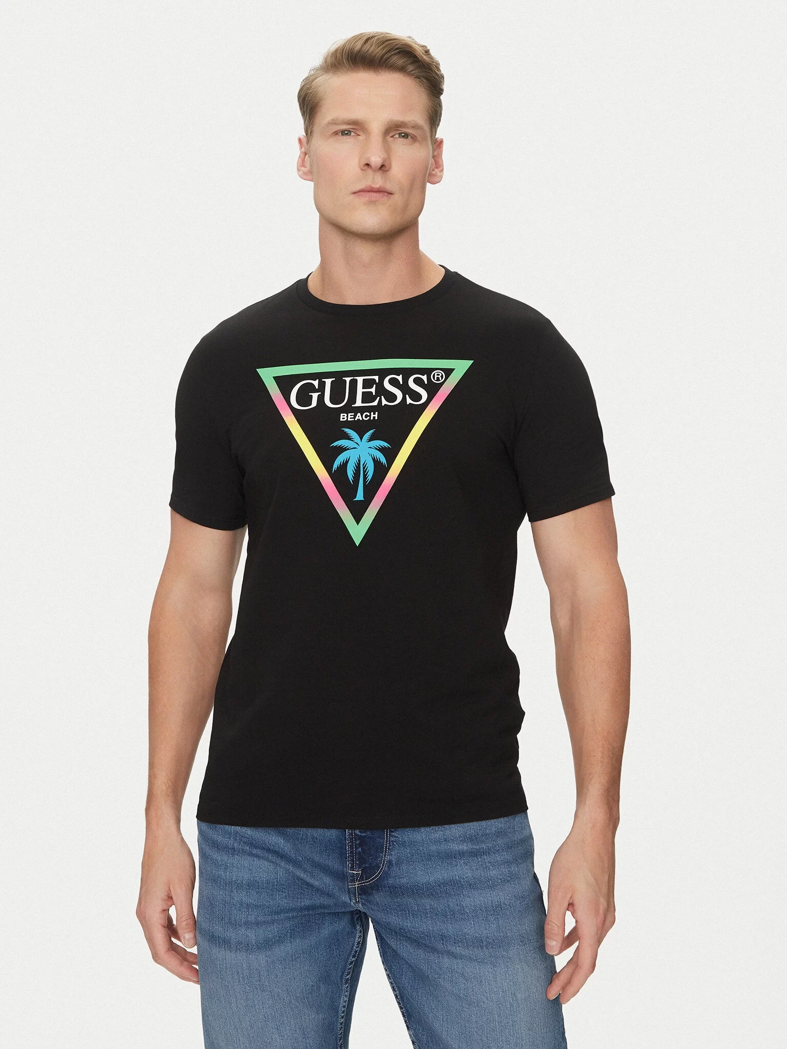 Guess Ss Cn Trıangle Palm Tee Erkek Siyah T-Shirt F5GI00J1314-JBLK