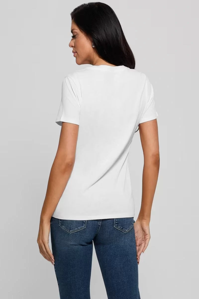 Guess Ss Scrıpt Lace Logo Easy Tee Kadın Beyaz T-Shirt W5RI08K9RM1-G011