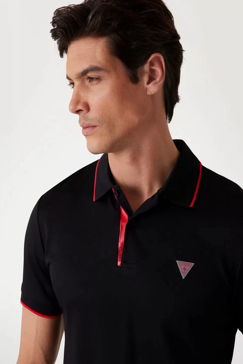 Guess Ss Tech Stretch Polo Erkek Siyah T-Shirt M4YP35KCBM0-JBLK