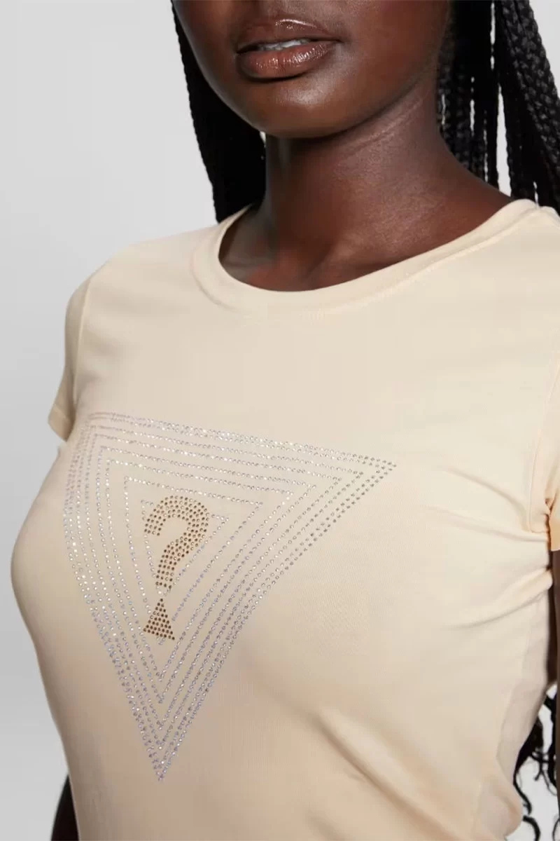 Guess Ss Trıangle Maze R3 Tee Kadın Krem T-Shirt W4BI41KA0Q1-G1W7