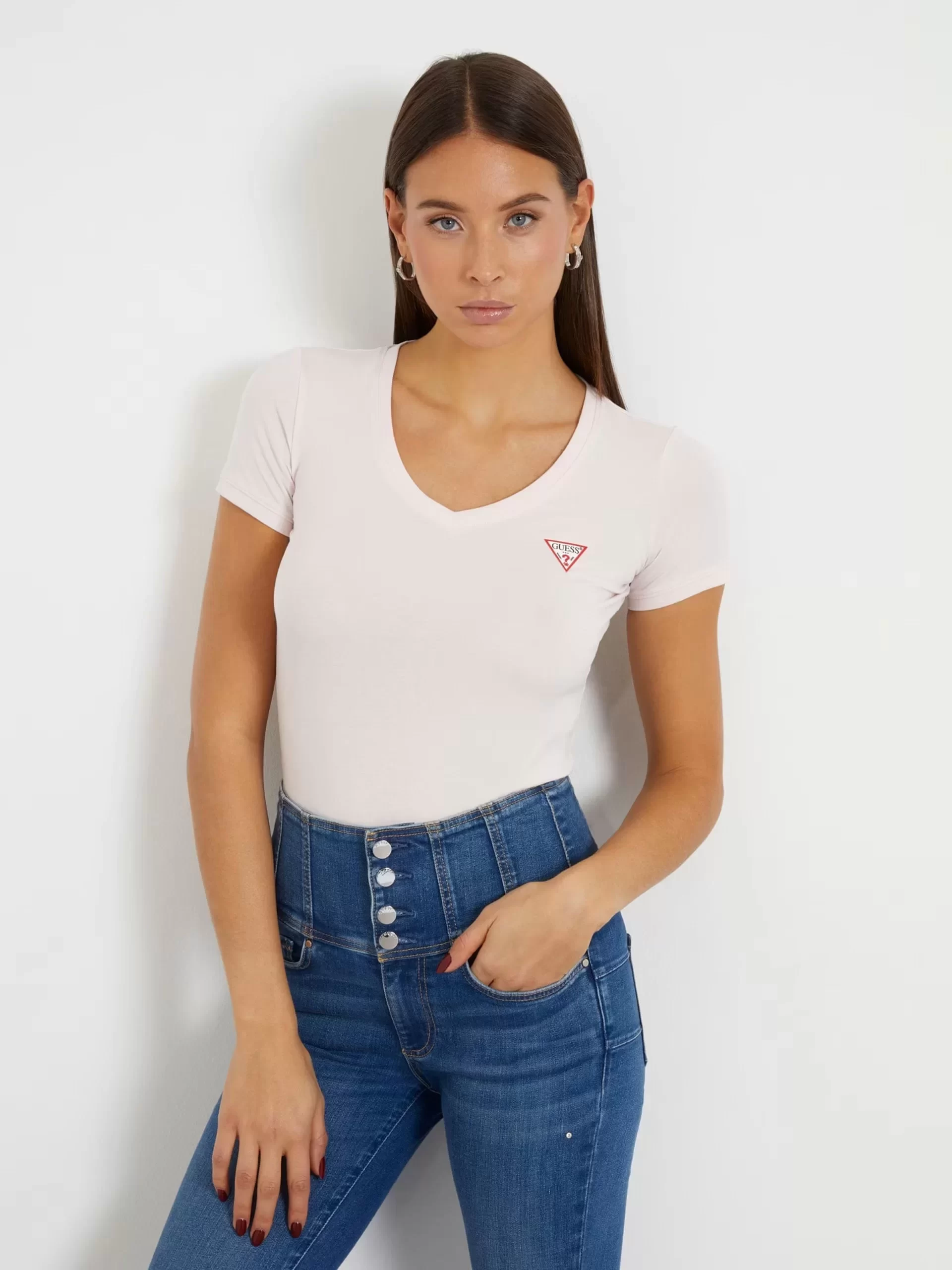 Guess Ss Vn Mını Trıangle Tee Kadın Pembe T-Shirt W2YI45J1314-A60W