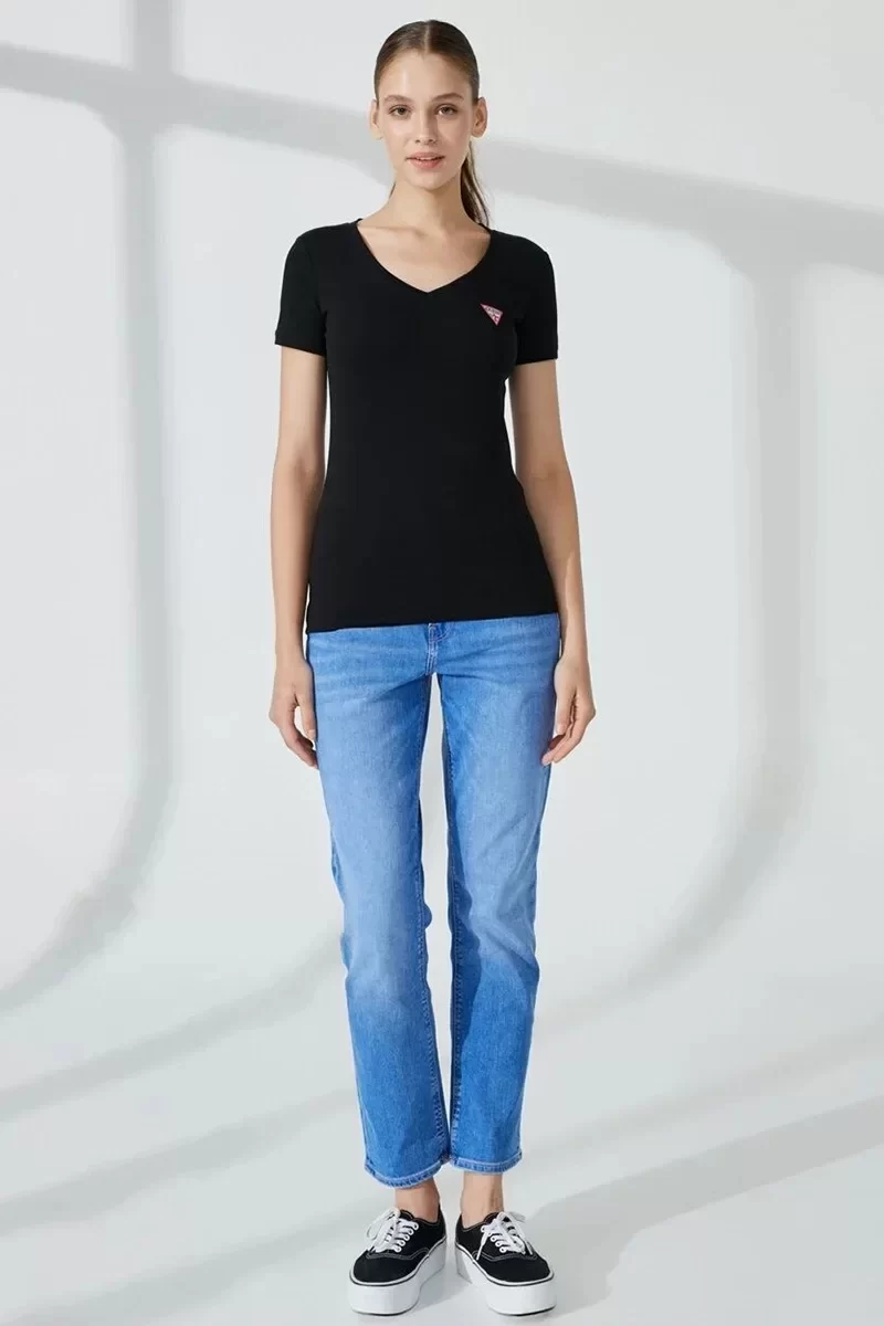 Guess Ss Vn Mını Trıangle Tee Kadın Siyah T-Shirt W2YI45J1314-JBLK