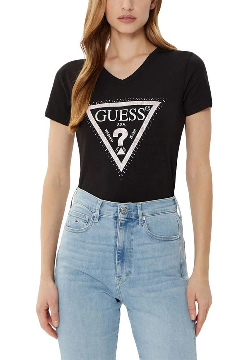 Guess Ss Vn Python Trıangle Tee Kadın Siyah T-Shirt W5RI21J1314-JBLK