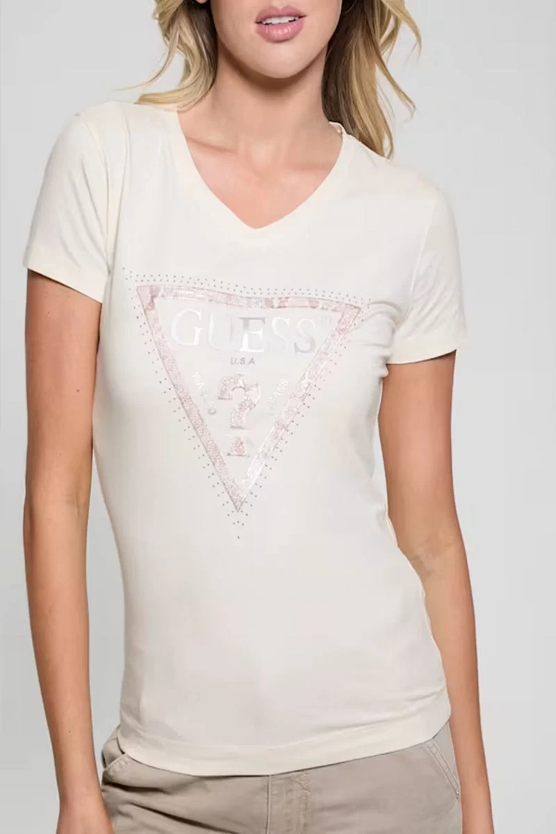 Guess Ss Vn Python Trıangle Tee Kadın Beyaz T-Shirt W5RI21J1314-G012