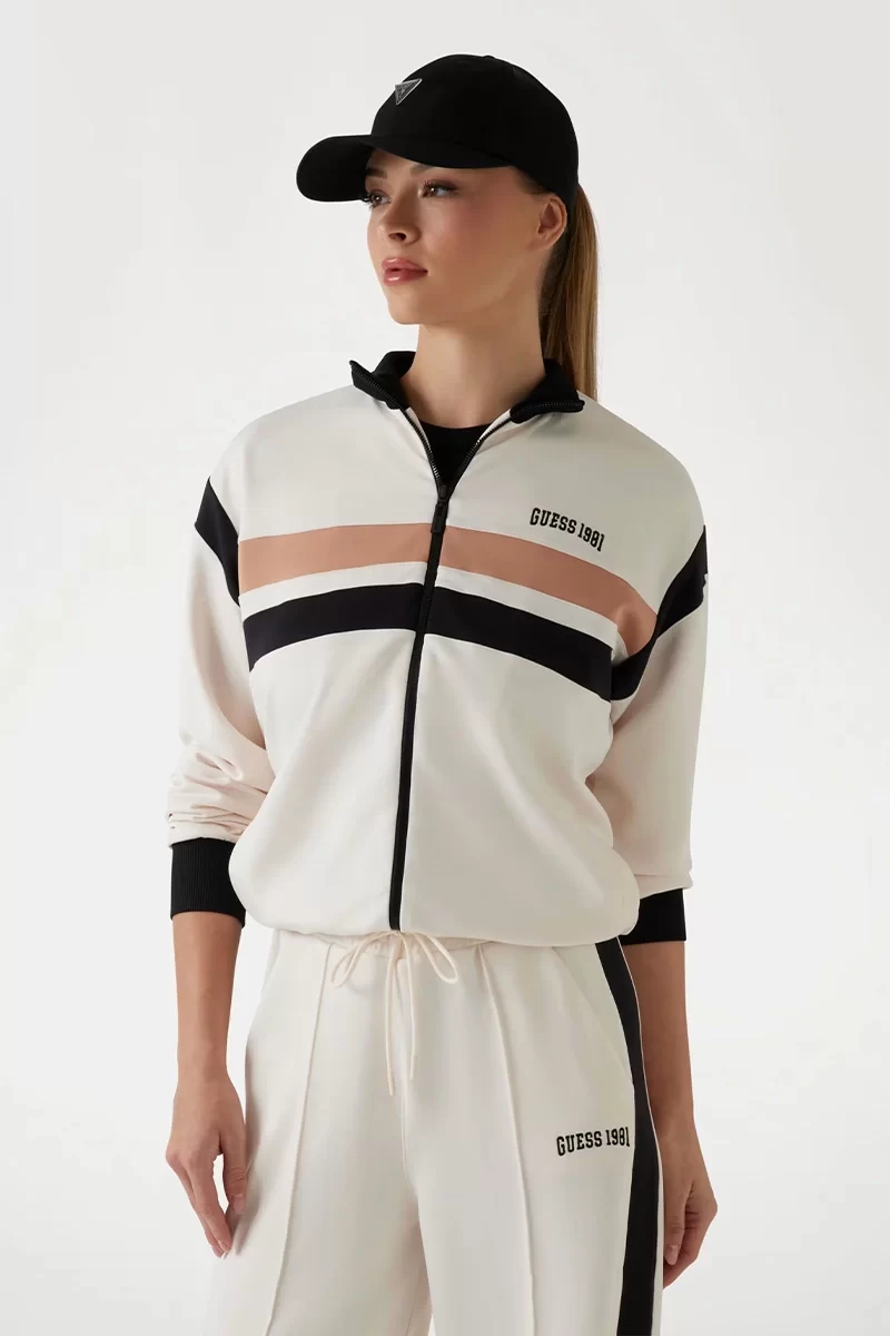 Guess Suzanne Full Zıp Sweatshırt Kadın Bej Eşofman Üstü V5RQ00KCO72-G6F4
